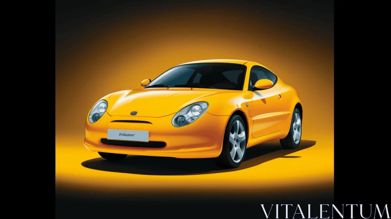 Vivid Yellow Sports Car on Vibrant Orange Background | Detailed Rendering AI Image