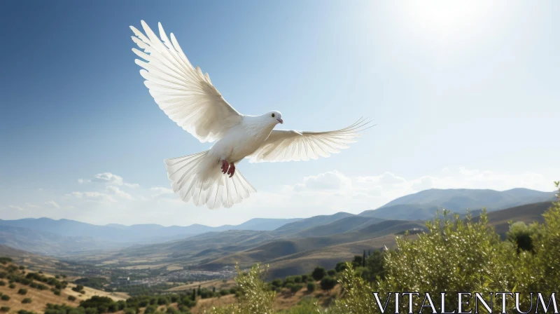 White Dove in Flight - Serene Nature Image AI Image