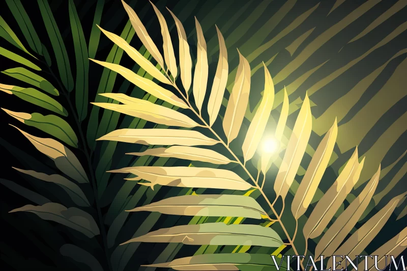 Captivating Palm Leaf Illustration with Candlelight and Sunbeams AI Image