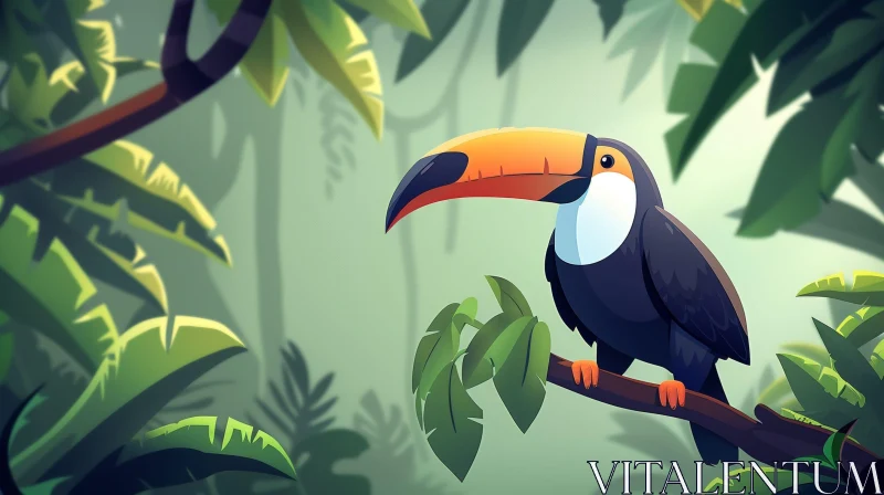 Colorful Toucan Cartoon Illustration in Jungle AI Image