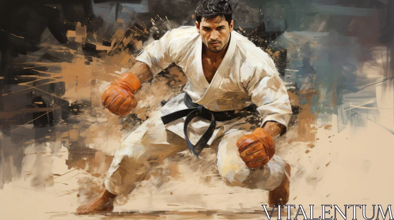 AI ART Dynamic Young Man in Karate Gi and Boxing Gloves - Digital Painting