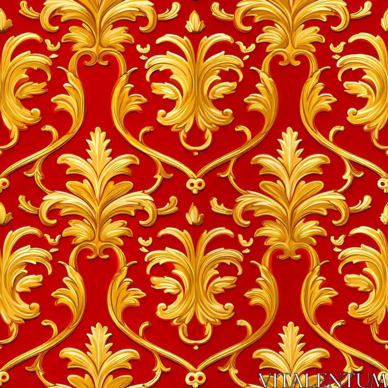 Elegant Baroque Floral Pattern on Red Background AI Image