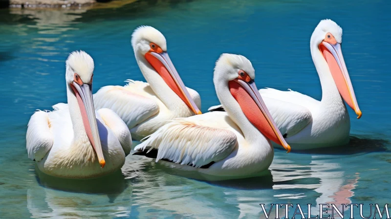 Graceful White Pelicans in Blue Lake AI Image