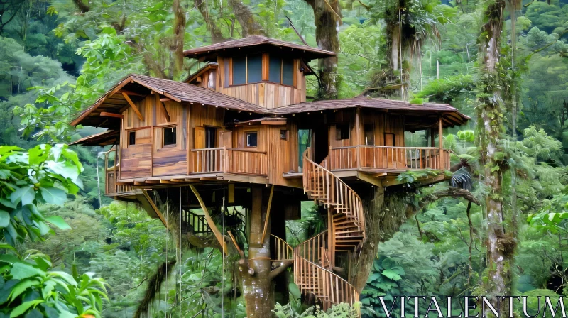 Majestic Treehouse in a Lush Green Forest - A Captivating Photo AI Image