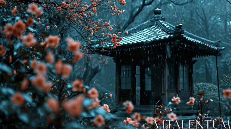 Serene Korean Pavilion in a Lush Park - Enchanting Nature Image AI Image