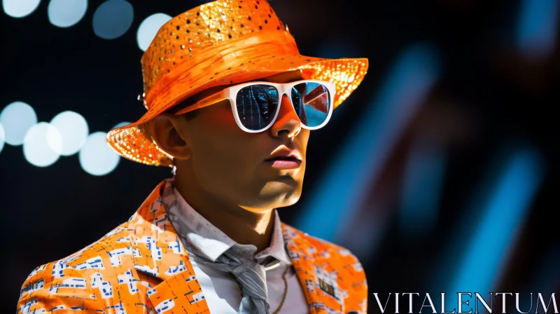 Serious Young Man in Orange Suit Portrait AI Image