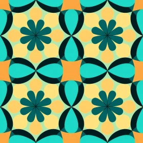 70s Retro Flower Pattern in Teal and Yellow