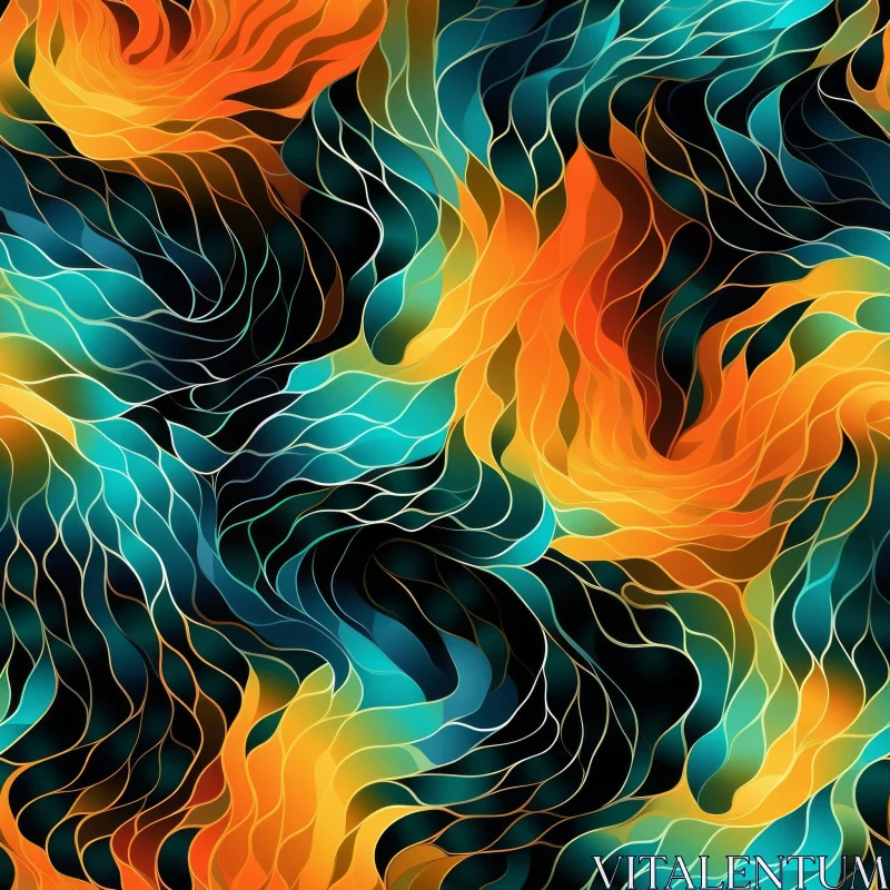 Abstract Waves Seamless Pattern in Orange and Blue Gradient AI Image