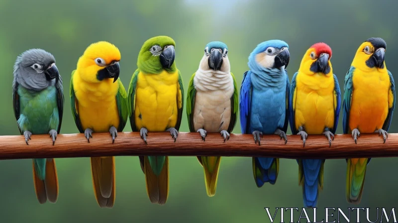 Colorful Parrots on Branch: Nature's Beauty Captured AI Image