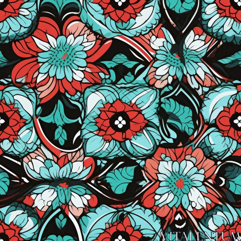 Dark Blue Floral Pattern - Symmetrical Design AI Image