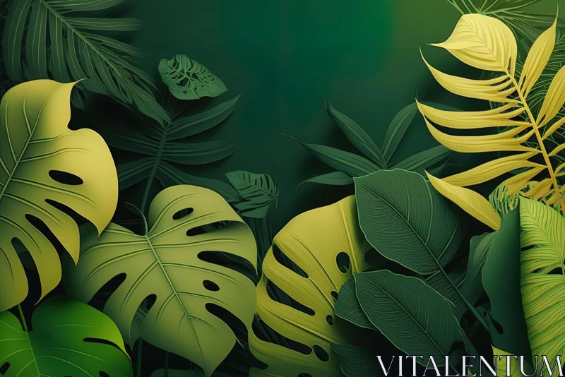Enchanting Jungle Background with Tropical Leaves - Realism and Surrealism AI Image