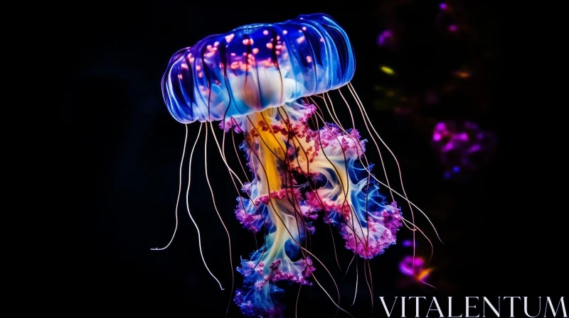 Glowing Bell-shaped Jellyfish in Blue and Pink AI Image