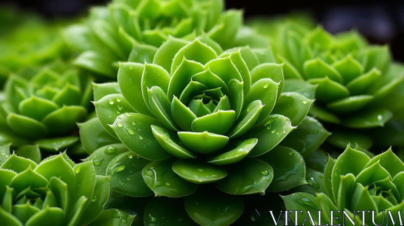 Green Succulent Plant Close-Up with Water Droplets AI Image