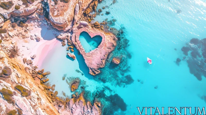 Heart-shaped Island in Tropical Sea with Crystal-clear Water AI Image