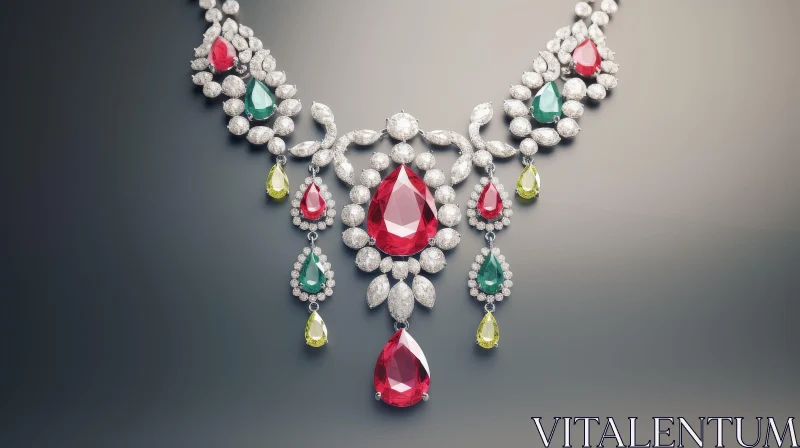 Luxurious Flower Pendant Necklace with Rubies, Emeralds, and Diamonds AI Image