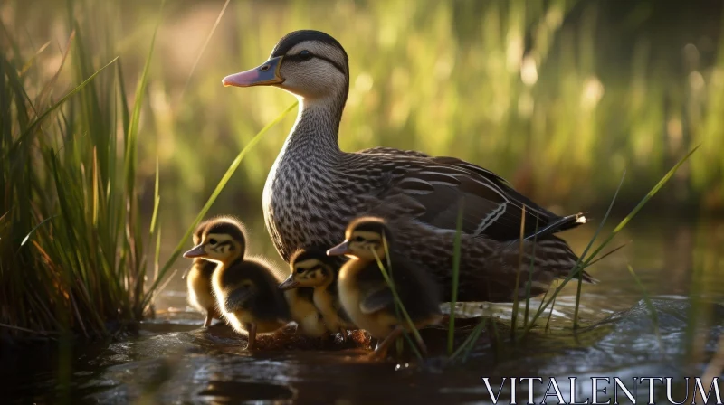 Mother Duck with Ducklings in Nature AI Image
