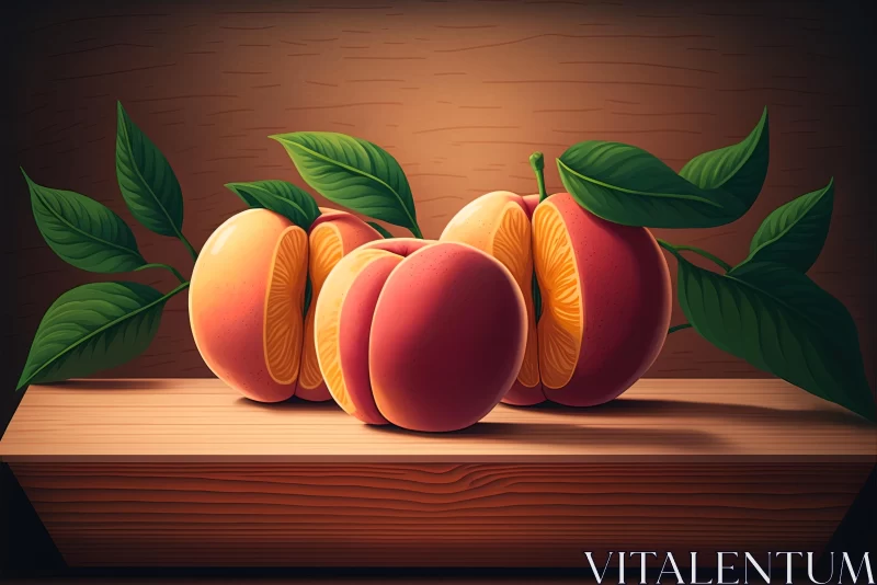 Realistic Illustration of a Peach on a Wooden Pallet - Colored Cartoon Style AI Image