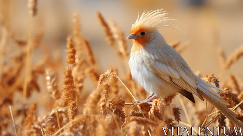 White Bird with Yellow Crest on Wheat Field AI Image