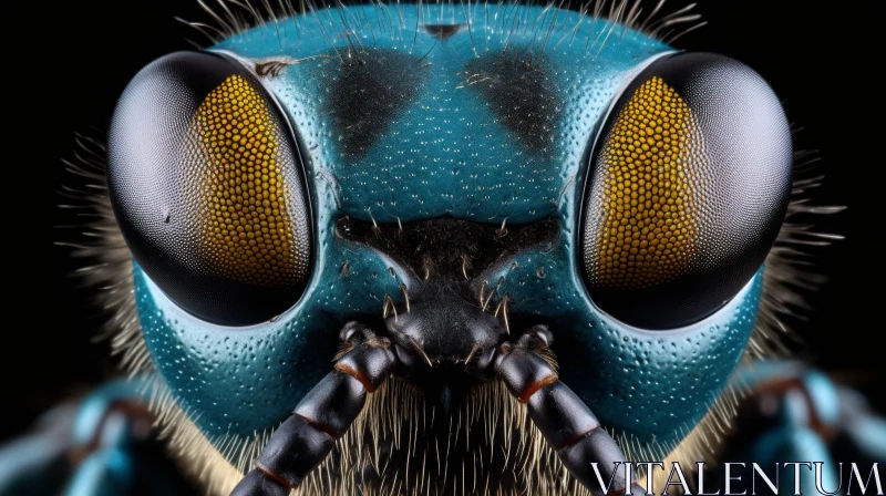 Blue and Black Wasp Close-up AI Image