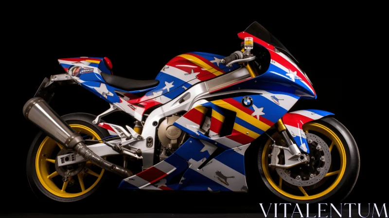 Blue, White, and Red Motorcycle: A Vibrant American Studio Craft AI Image