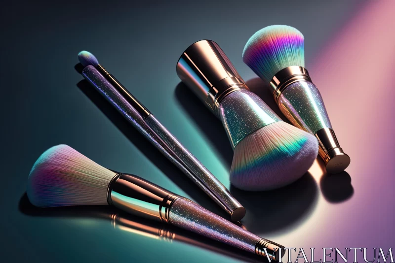 Captivating Rainbow Light Makeup Brushes | Gold and Cyan | UHD Image AI Image
