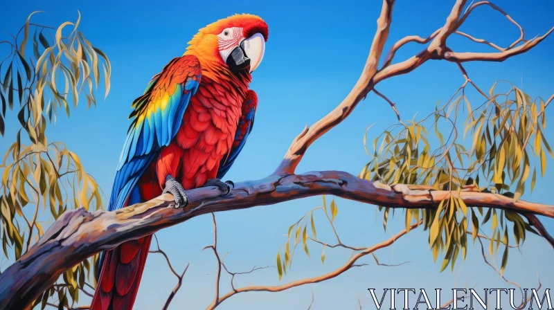 AI ART Colorful Parrot Painting on Branch