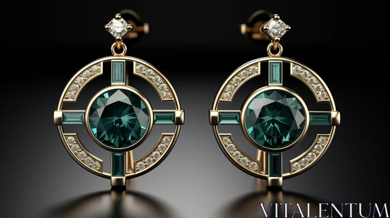 Exquisite Gold Earrings with Green Gemstones AI Image