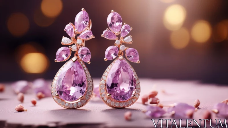 Exquisite Pink Gemstone Earrings in Rose Gold AI Image