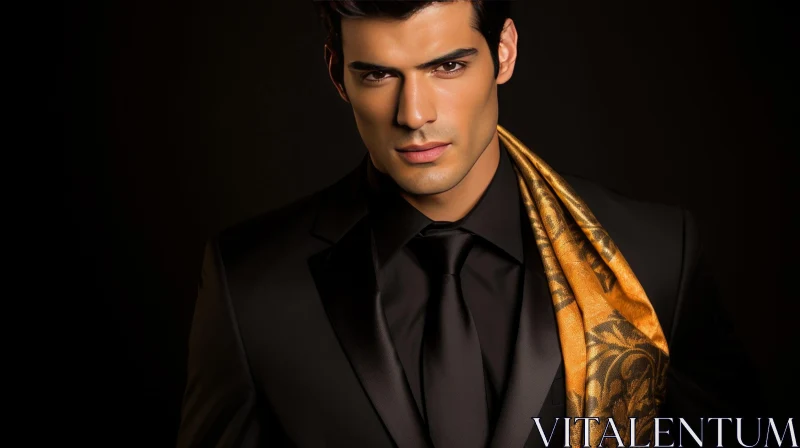 Fashionable Man Portrait in Black Suit AI Image
