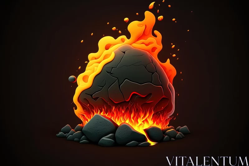 Fiery Rock Illustration with Stylized and Hyper-Detailed Elements AI Image