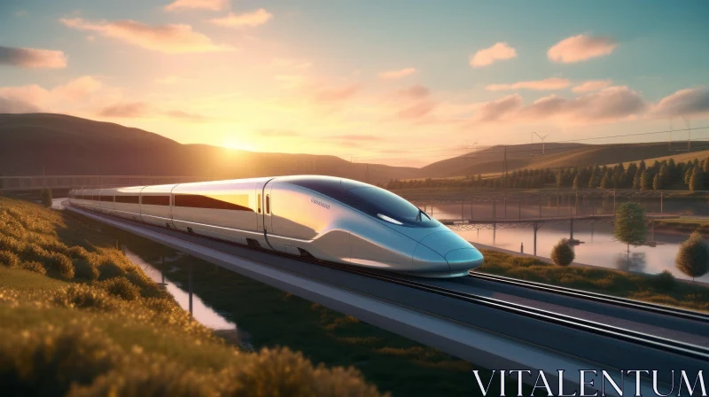 AI ART Futuristic High-Speed Train in Rural Landscape