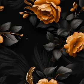 Golden Roses Floral Pattern on Dark Background