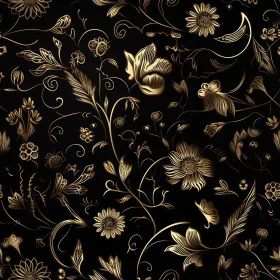 Intricate Golden Flowers Seamless Pattern on Black Background
