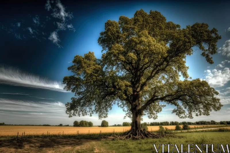 Majestic Tree in Field: Captivating Nature Photography AI Image
