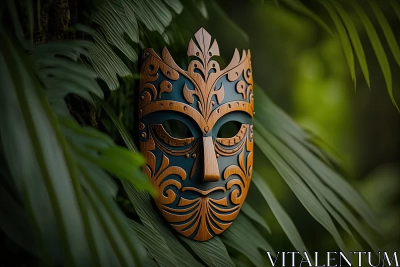 Mysterious Wooden Mask in the Jungle | Photorealistic Art AI Image