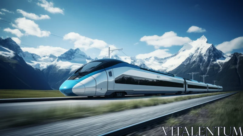 Speeding High-Speed Train in Mountain Landscape AI Image