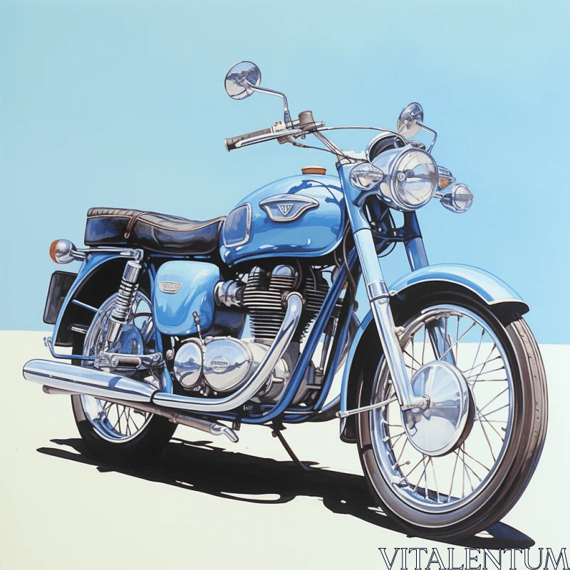 Vintage Blue Motorcycle Sketch | Meticulous Photorealism AI Image