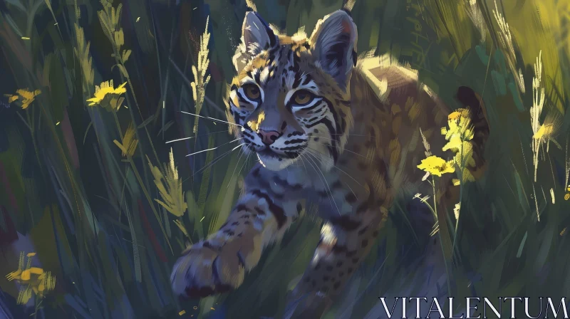 AI ART Bobcat in Field Digital Painting