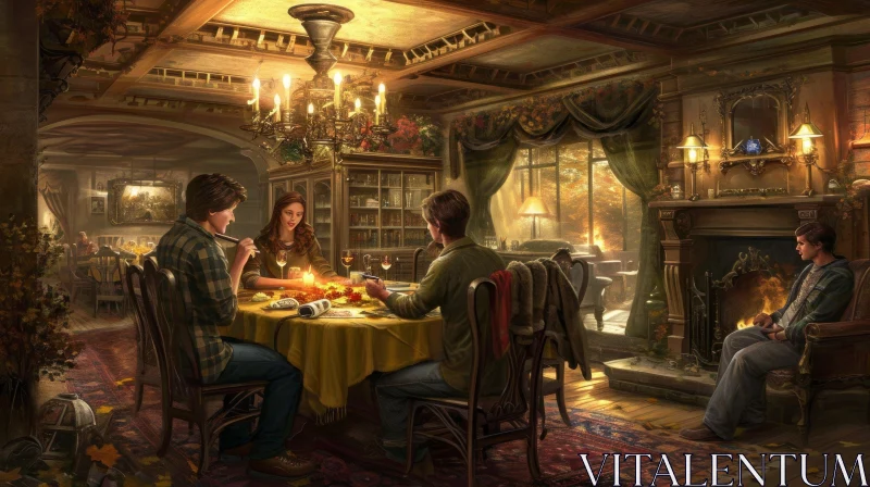 Captivating Family Painting in a Cozy Dining Room AI Image