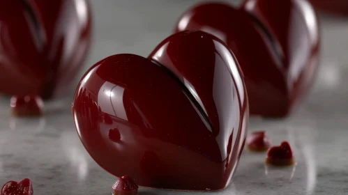 Dark Brown Heart-Shaped Chocolates on Marble Surface