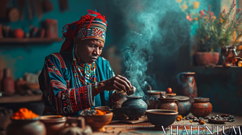 Enigmatic Witch Doctor in Traditional African Setting AI Image
