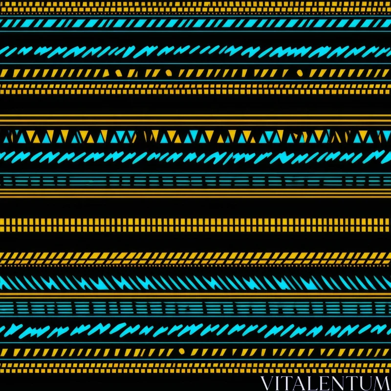 Ethnic Motif Seamless Pattern - Geometric Stripes in Black, Yellow, Blue AI Image