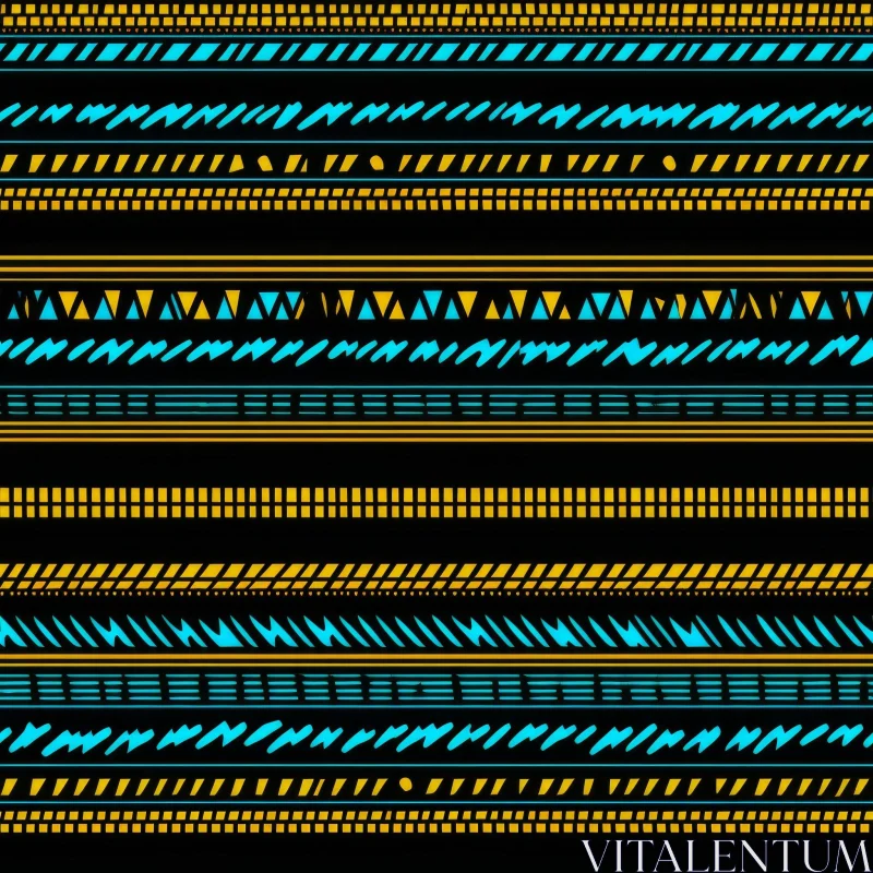 AI ART Ethnic Motif Seamless Pattern - Geometric Stripes in Black, Yellow, Blue