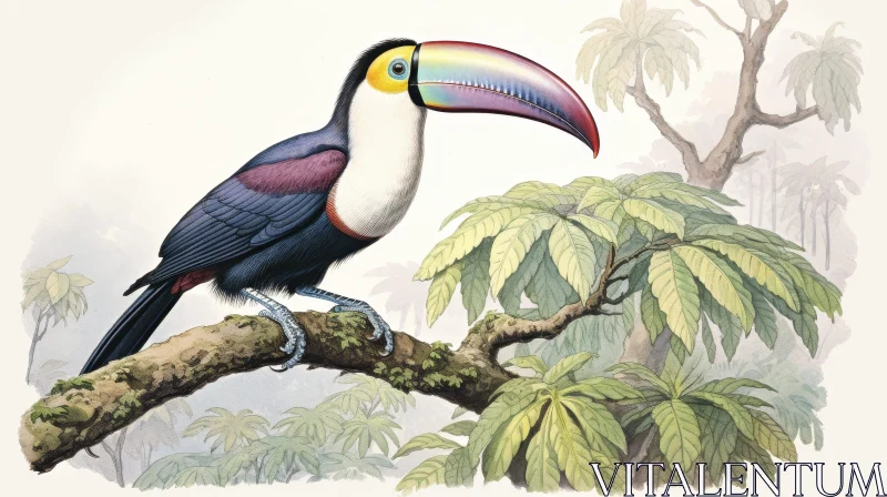Exquisite Bird Perched in Vintage Jungle Setting AI Image