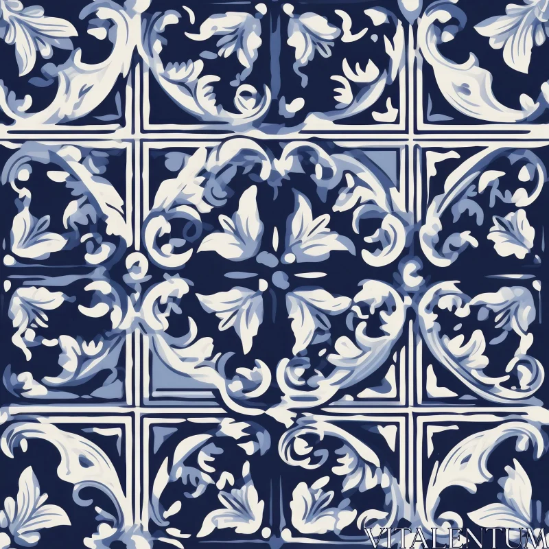 Intricate Blue and White Portuguese Tile Pattern AI Image