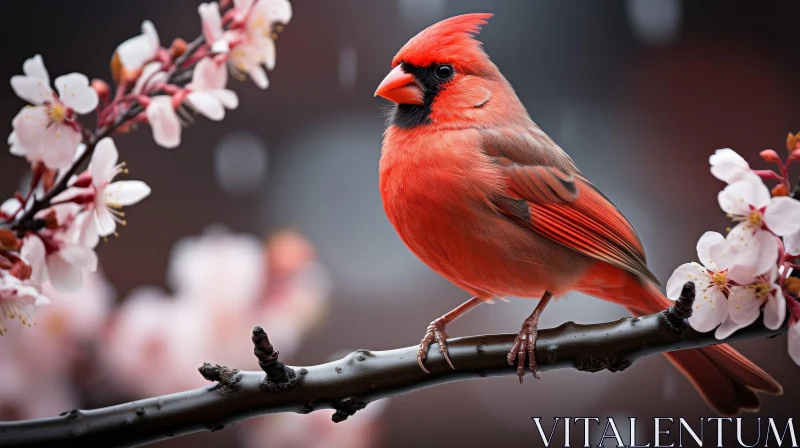 AI ART Northern Cardinal on Branch with Blossoms
