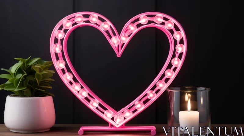 Pink Neon Heart Light Still Life AI Image