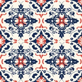 Red and Blue Floral Azulejos Pattern