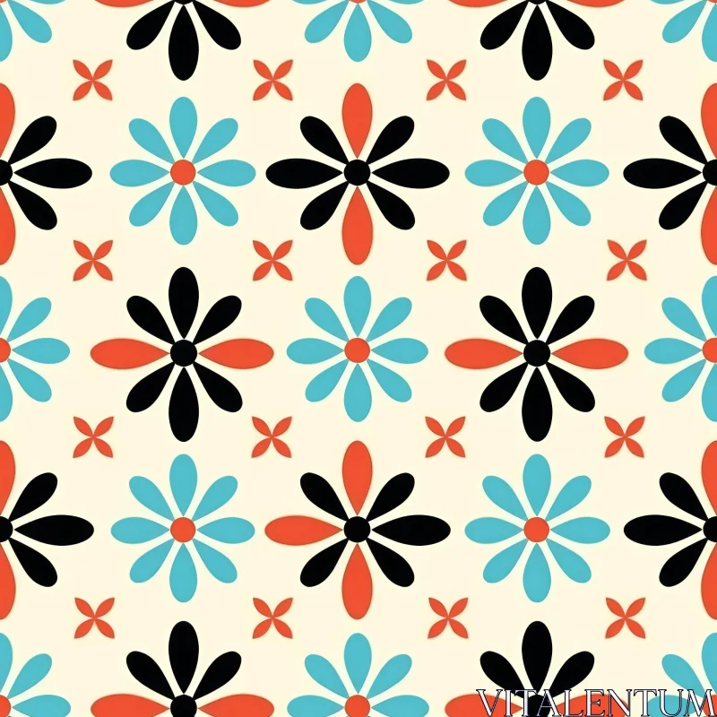 Retro Floral Pattern on Beige Background AI Image