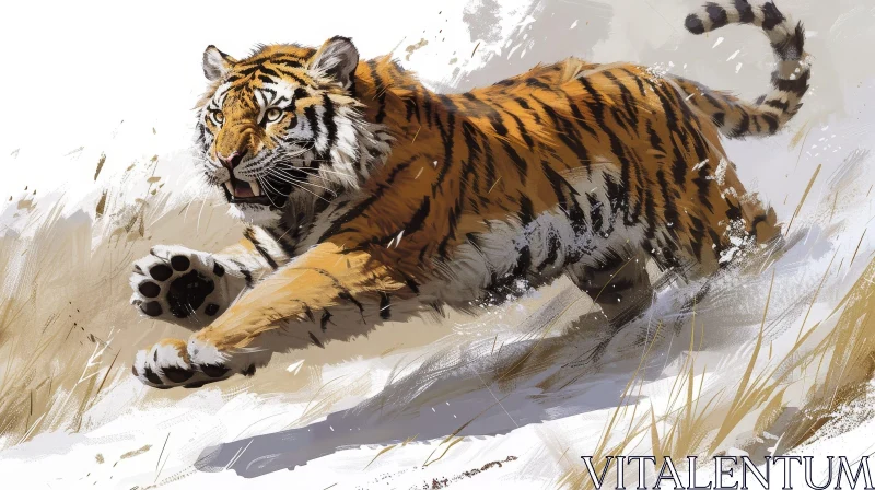 Roaring Tiger in Snow: Wildlife Painting AI Image